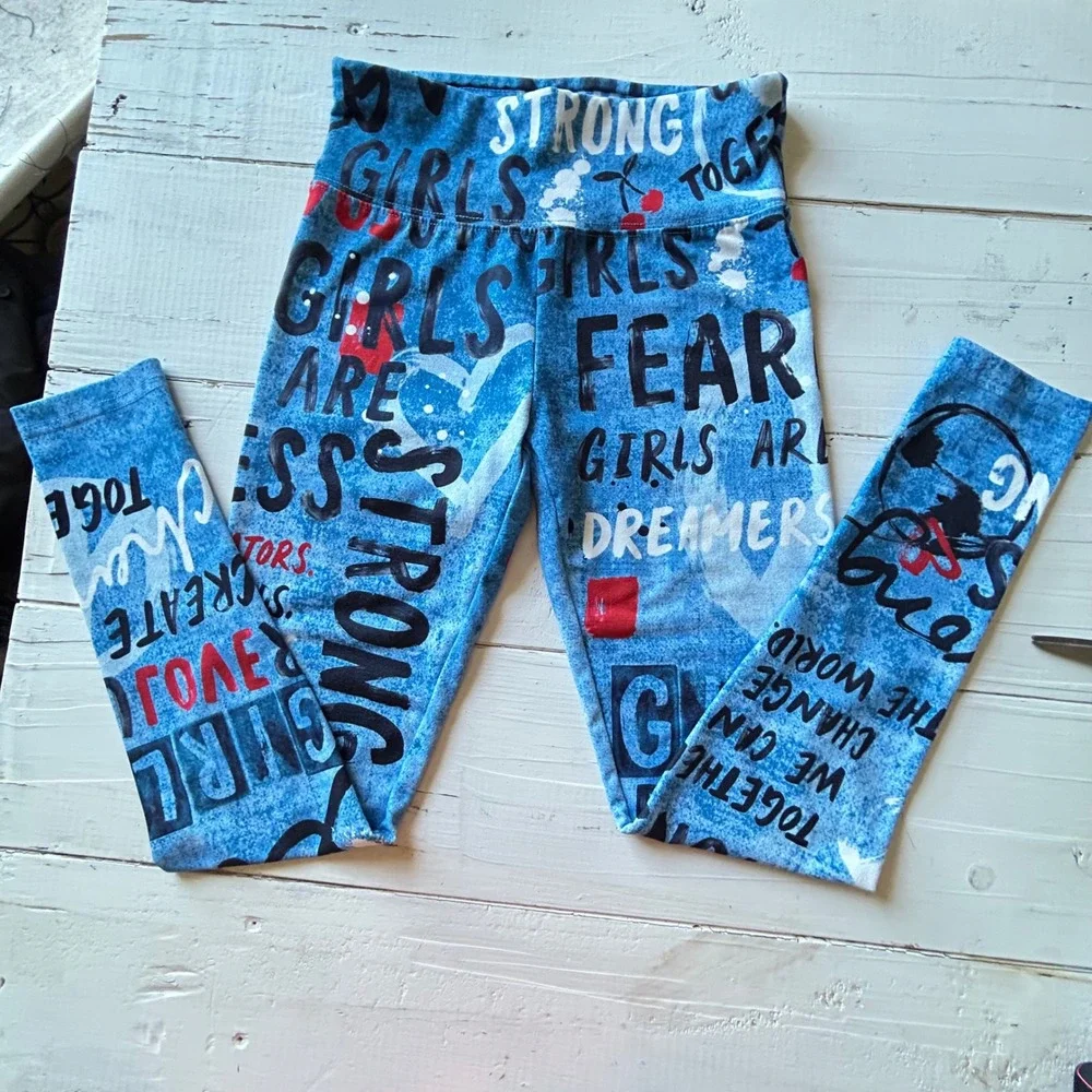 Justice‎ Girls Blue Graphic Leggings Girls Are Strong Fearless Size 10